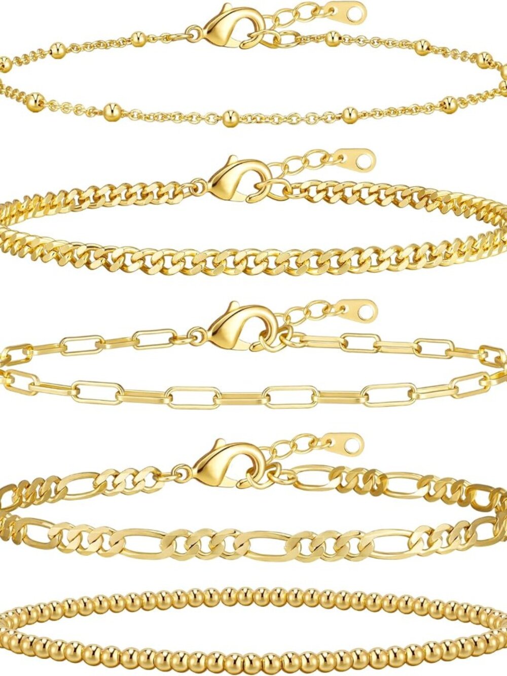 Gold Bracelets for Women, 14K Gold Plated Stackable Bracelet Stack Set Adjustabl